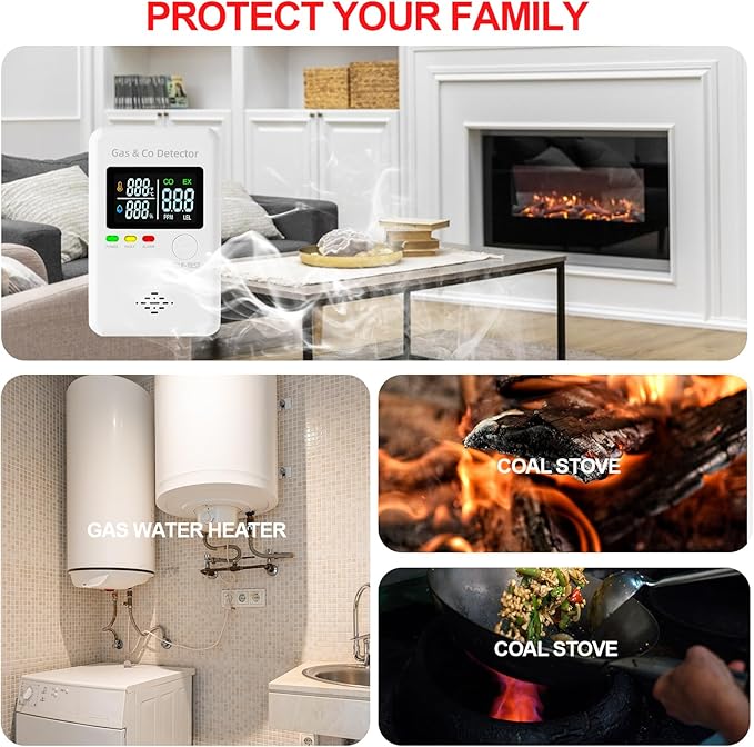 2 Packs Combination Natural Gas Detector & Carbon Monoxide Alarm,4-in-1 Real-time Display & Monitor,Low-Concentration Detect,Plug in Propane Detector & CO Alarm for Home,Camping,RV, Apartment