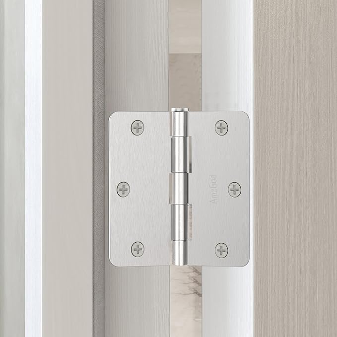 Door Hinges Brushed Nickel - 30 Pack Nickel Door Hinges 3.5 Inch Rounded Interior Satin Nickel Door Hinge with 1/4" Radius - Flat Iron Residential Standard 3 1/2 Inches Silver Door Hardware