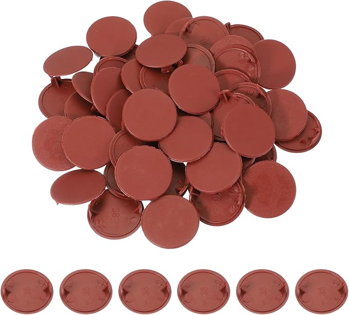 uxcell 50Pcs Plastic Hole Plugs, 1-1/2"(38mm) Flush Type Panel Round Screw Caps Cover Fastener Knockout Locking Plugs for Furniture Insert End Caps Panels, Red Brown
