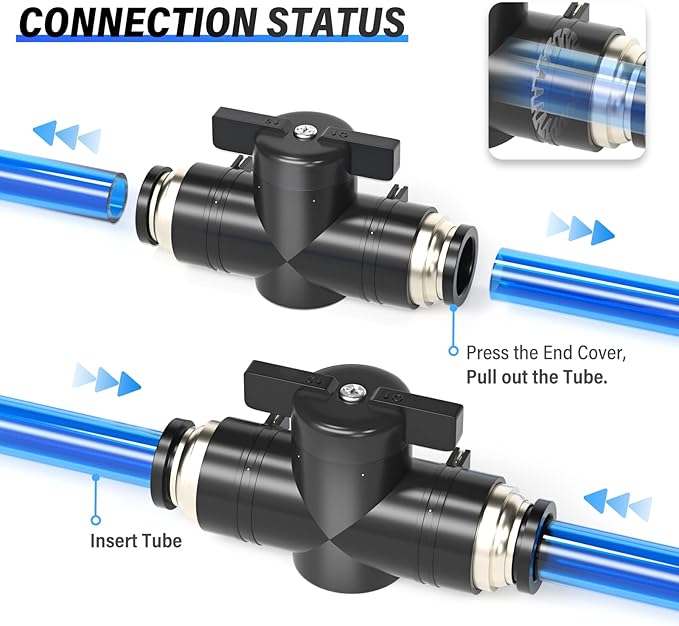 TAILONZ PNEUMATIC 4mm OD Ball Valve Air Flow Control Valve Push to Connect Fitting BVU-4（Pack of 3）