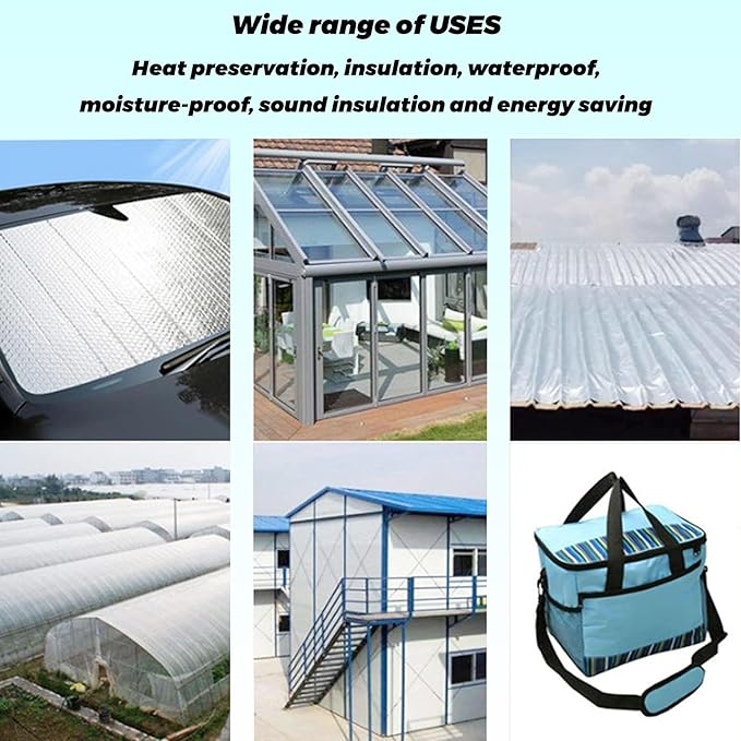 5mm Double-Sided Aluminum Foil Bubble Insulation - Self-Adhesive, Flame Retardant, Thermal Moisture Barrier, Waterproof, for Pipes, Roof, Walls(Size:5㎡,Color:Fixed Width 1m)