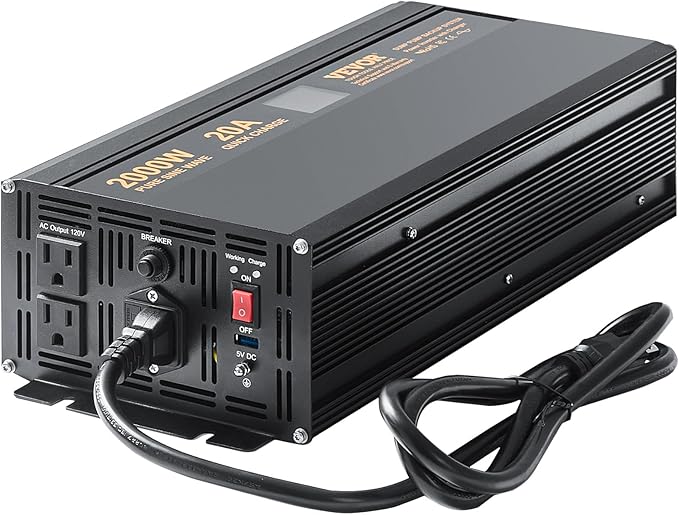 VEVOR 2000W Sump Pump Battery Backup with LCD, Automatically Shifts to Inverter Power Ensuring Uninterrupted Operation, Essential for Emergencies & Power Failures