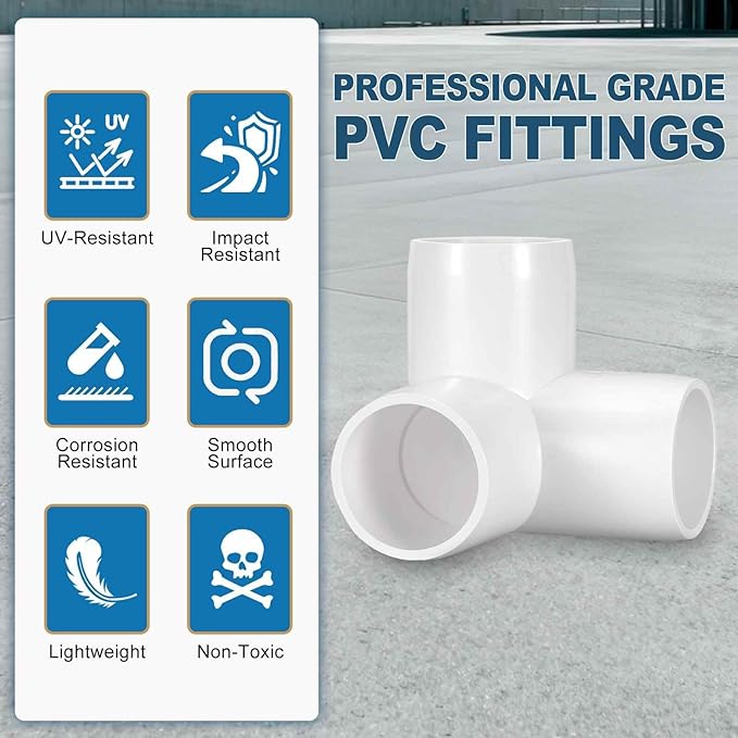 24 Pack 1/2" SCH40 PVC Elbow Pipe Fitting, 3-Way PVC Elbow Corner Side Outlet Tee Fitting, Furniture Grade Pipe Connectors for DIY Project, Pond Protection, Socket x Socket, White