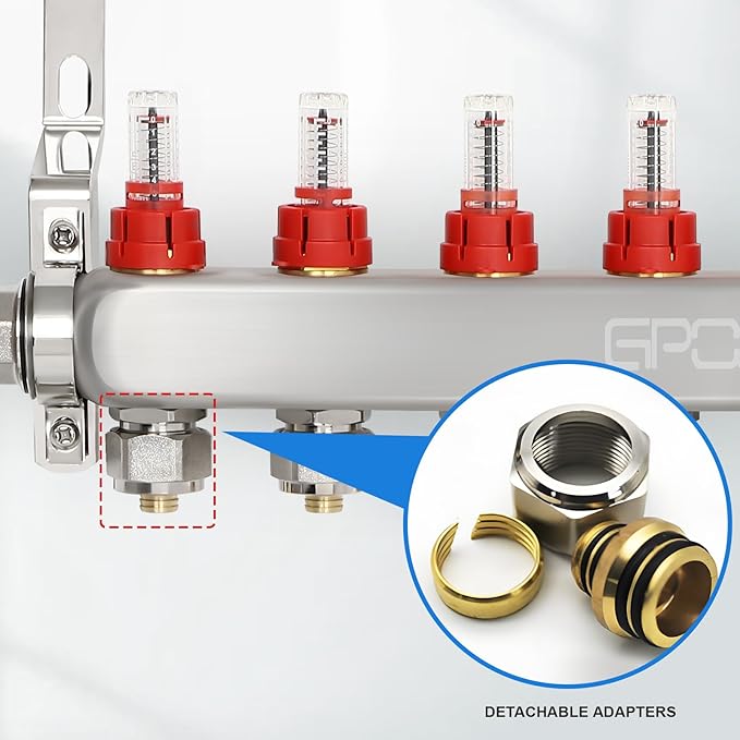 10-Loop Radiant Floor Heating PEX Manifold Stainless Steel Floor Heat Manifold Kit with for Hydronic Radiant Floor Heating