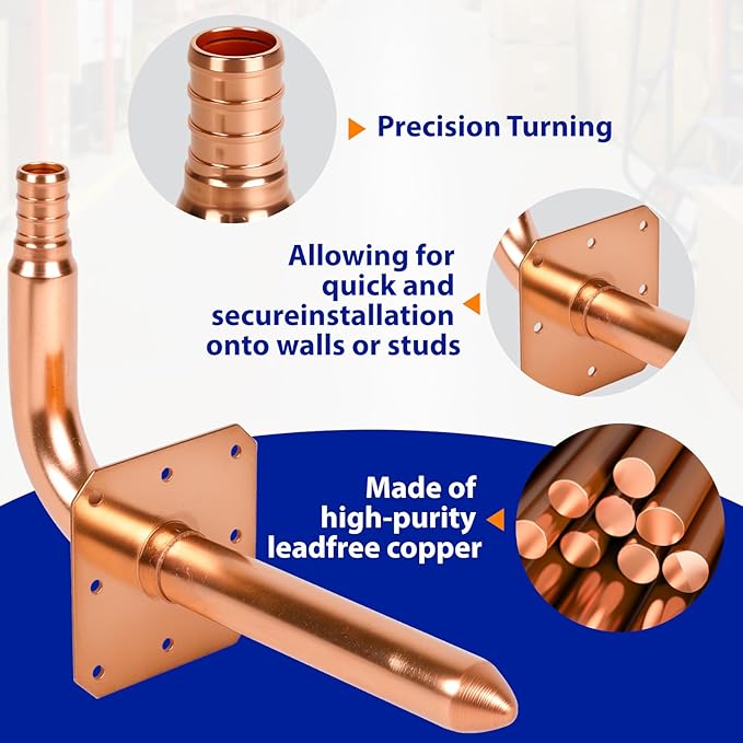 (Znkiok 2 Pack) 1/2 Inch Pex Fittings,Copper Stub Out Elbow With Wall Flange 1/2" x 6"，For Pex B and C Plumbing Systems,UPC,NSF/ANSI 61 Certified.