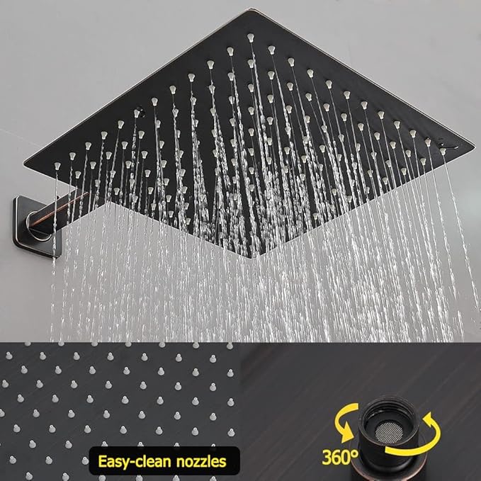 Oil Rubbed Bronze Shower System 12 Inch Bathroom Rain Mixer Shower Combo Set Wall Mounted Rainfall Shower Head and Handheld System Shower Faucet Set Rough-in Valve Body and Trim Kit