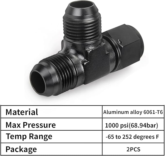 10AN Flare Male Tee Fitting Adapter with AN10 Female Swivel on Run Aluminum 2Pcs