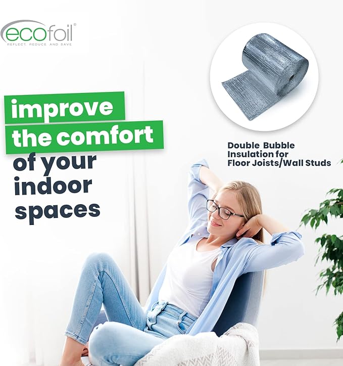 EcoFoil rFoil Floor Joist & Wall Insulation 16” x 125’ (166.63 Square feet) – Double Bubble Reflective Foil for Floor & Wall Insulation - Reflects 96% Radiant Heat - Vapor Barrier