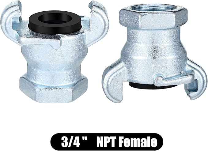 Therwen 4 Sets 3/4 inch Chicago Air Fittings NPT Iron Air Hose Fitting 2 Lug Universal Coupling for Female and Male End(Female End)