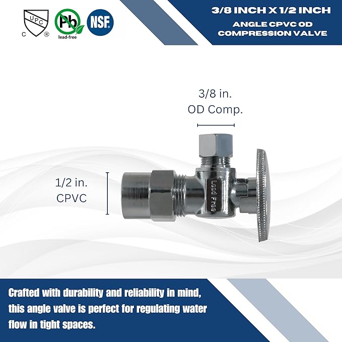 XFITTING 1/2 Inch CPVC x 3/8 OD Compression Angle Valve, 3-3-3=5XX, 5 Pieces