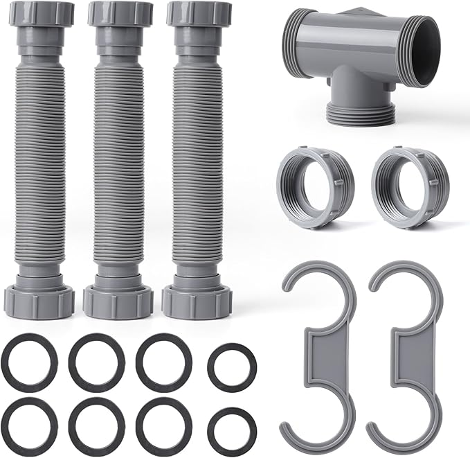 Sink Drain Pipe Kit - Expandable Flexible P-Trap for 1 1/2" or 1 1/4" Drains, Complete with Connectors and Adapter, Adjustable Installation, Ideal for Kitchen, Bathroom(Grey)