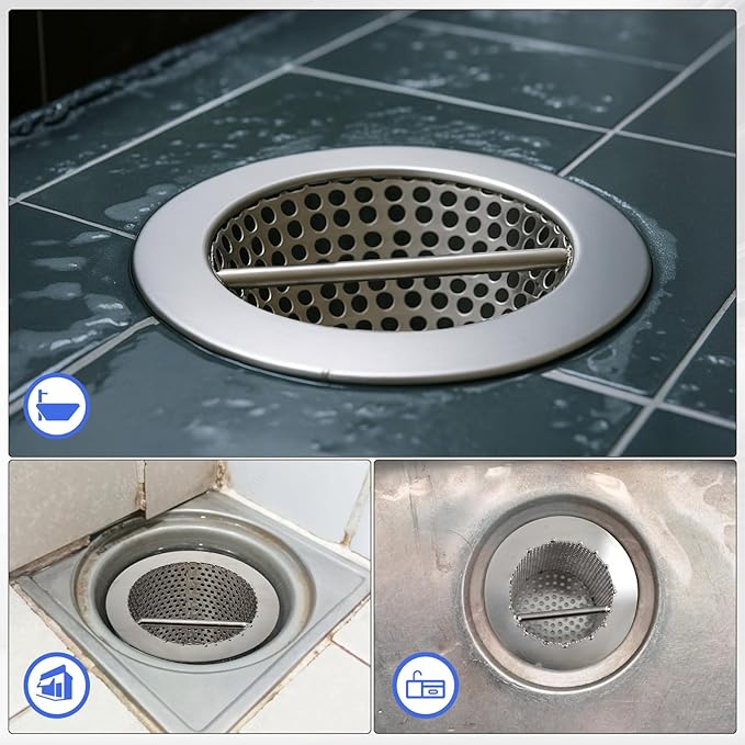 4" Diameter Commercial Floor Drain Strainer 6" Tall Perforated Cylindrical Mesh 316 Stainless Steel Drain Basket with Carry Handle –heavy-duty, for Restaurants, Kitchens, Factories