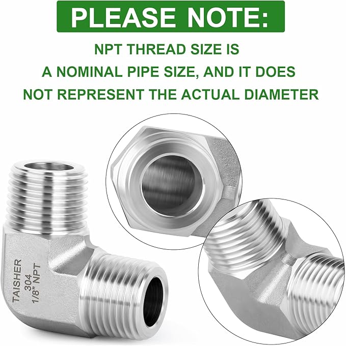 TAISHER 2PCS 304 Stainless Steel 90 Degree Barstock Street Elbow, 1/8" NPT Male Pipe to 1/8" NPT Male 304 Stainless Pipe Fitting