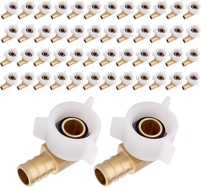(Pack of 50) EFIELD Pex Crimp 3/4" Pex X 3/4" Female NPT Swivel Elbow Adapter Brass Fittings,(PEX1807211-50PCS)