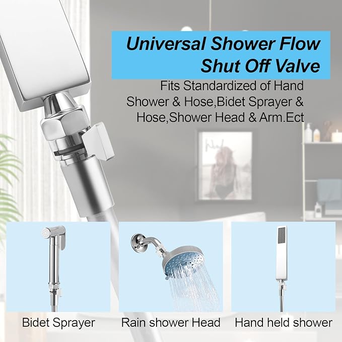 Brass Shut Off Valve, Shower Flow Control Valve, G1/2 Shower Water Pressure Regulator, Water Flow Control Valves for Handheld Shower Head, Chrome