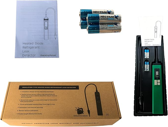 Professional HVAC Refrigerant Leak Detector with Heated Diode Sensor, Gas Leak Detector for R410A/R134A/R1234YF, CFCs/HCFCs | Handheld AC Diagnostic Tool with Digital Display & Audible Alarm
