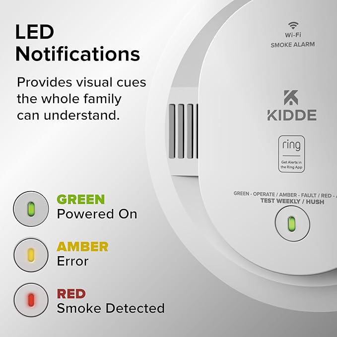 Kidde Smart Smoke and Carbon Monoxide Detector, Ring App Enabled for Real-Time Notifications, Hardwired Alarm, AA Backup Battery