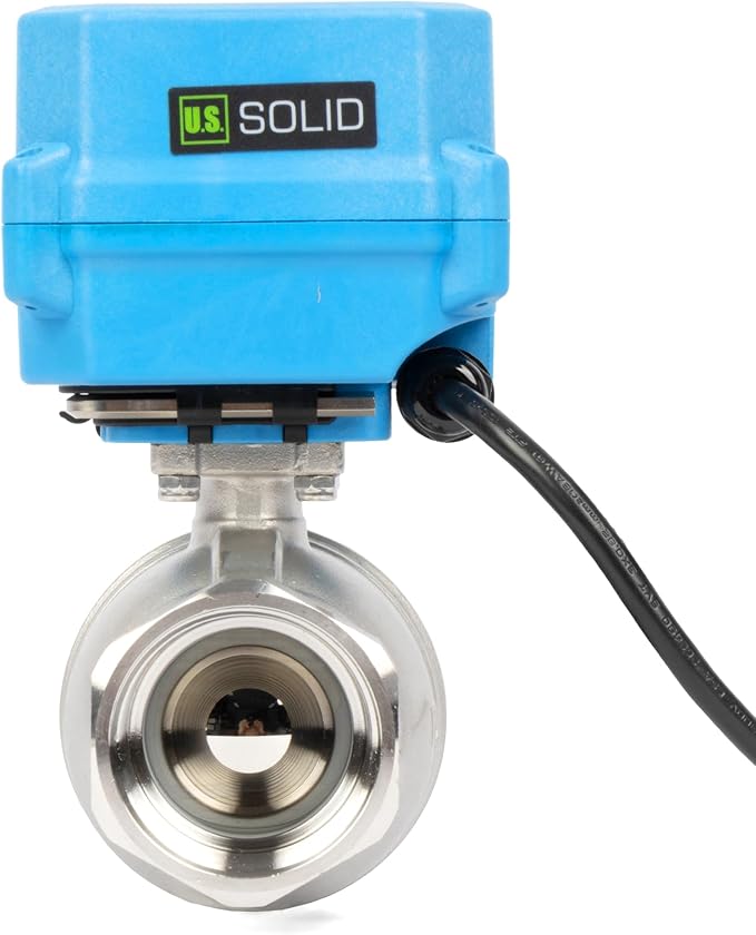 U.S. Solid 1-1/2" Motorized Ball Valve with US Plug 110VAC 304 Stainless Steel Electrical Ball Valve, Auto Return, Normally Closed, NSF Certified, IP67