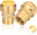 2-Pack HeSun Pushfit Female Adapter, 3/4" FNPT x 1" Push to Connect Plumbing Fittings with Disconnect Clip, Brass Push-fit Fittings for PEX, Copper, CPVC, PE-RT Pipes(PF195-2)