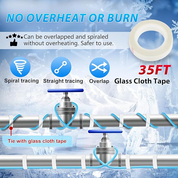 HEATIT 35Ft Heat Tape for Water Pipes, Self-Regulating Pipe Heating Cable for Pipes, Water Pipe Freeze Protection, Heat Trace for Pipes, ETL Listed, 120V 5W/FT