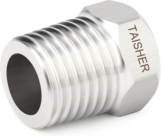 TAISHER 10PCS 304 Stainless Steel New Reducer Hex Bushing, 1/4" NPT Male x 1/8" NPT Female, Reducing Pipe Adapter Fitting