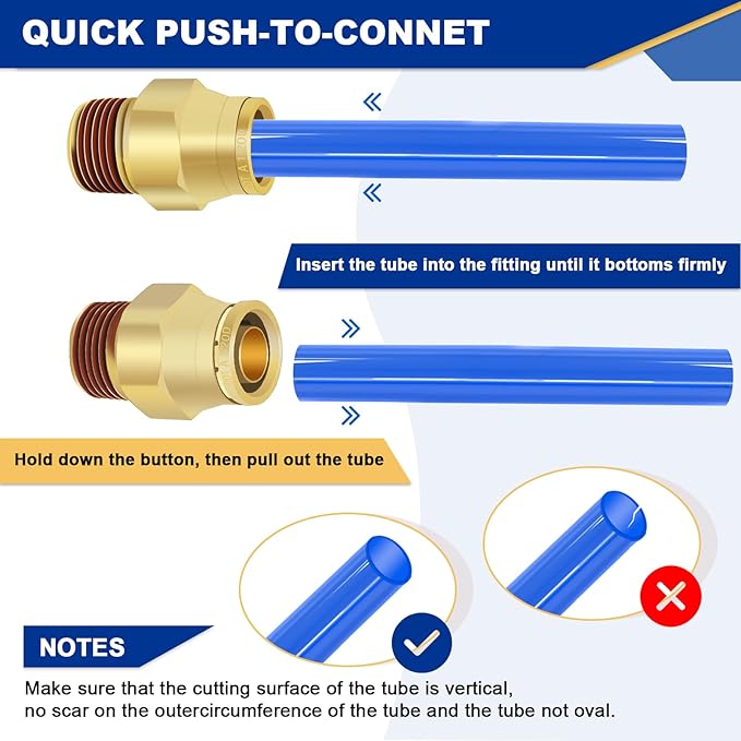 1/2" Brass Push to Connect DOT Air Brake Fittings, 3PCS Air Line Quick Connect Fittings 1/2" Tube OD x 3/8" NPT Connector Tube to Male Pipe for Truck Trailers Air Brake System