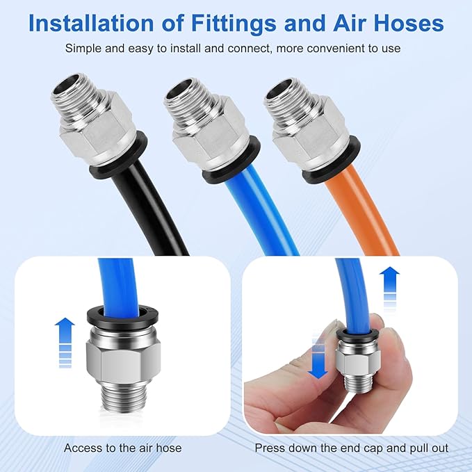 10 Pcs Push-to-Connect Fittings 1/2 Inch Tube OD x 1/4 Inch NPT Thread Pneumatic Male Straight Quick Connect Air line fittings
