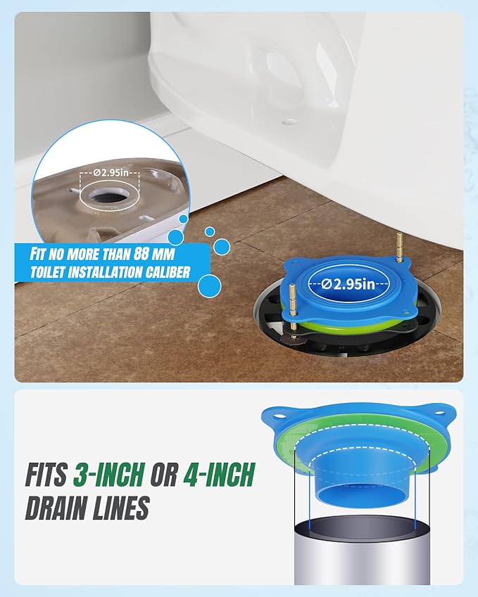 Toilet Flange Repair Kit- Include Flange & Elastic Wax Ring Gasket with Brass Bolts and Hardware, Universal Rubber Toilet Wax Ring Replacement Kit, Better Than Wax Toilet Seal