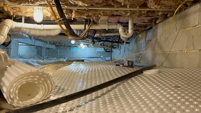Whitecap Dimple Drainage Matting, 2' x 50' - Improves Water Movement and Drainage - Waterproof Moisture Barrier Foundation Wrap and Floor Underlayment - Sub Floor Waterproof Membrane