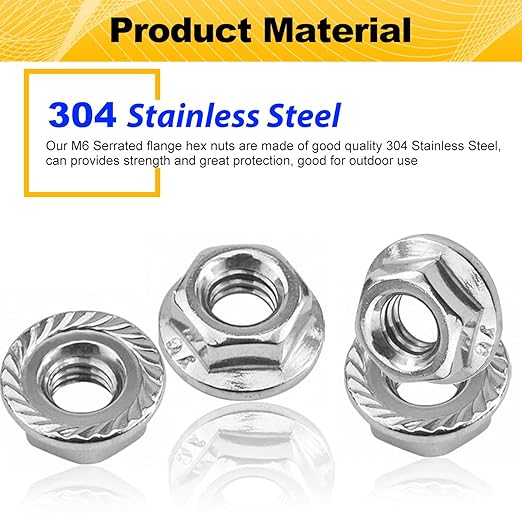 55 Pack M6 Serrated Flange Hex Nuts, M6-1mm Hexagon Flange Nuts, 304 Stainless Steel, Metric Nuts Fasteners, Locknuts Replacement Nut with Plastic Case for DIY Home Mechanism