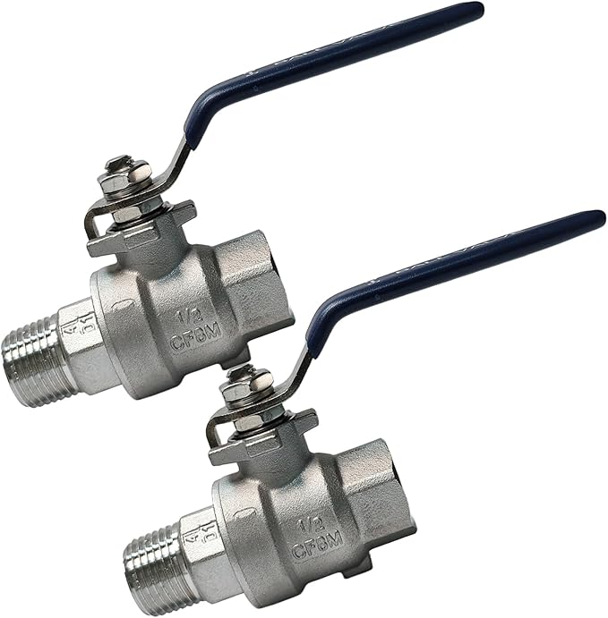 1/2" 316 Stainless Steel Ball Valve Female to Male, 2-Piece Full Port NPT Threaded, 1000 WOG, High Pressure Corrosion Resistant Shut Off Valve for Water/Oil/Gas, Industrial Plumbing Valve (2-Pack)