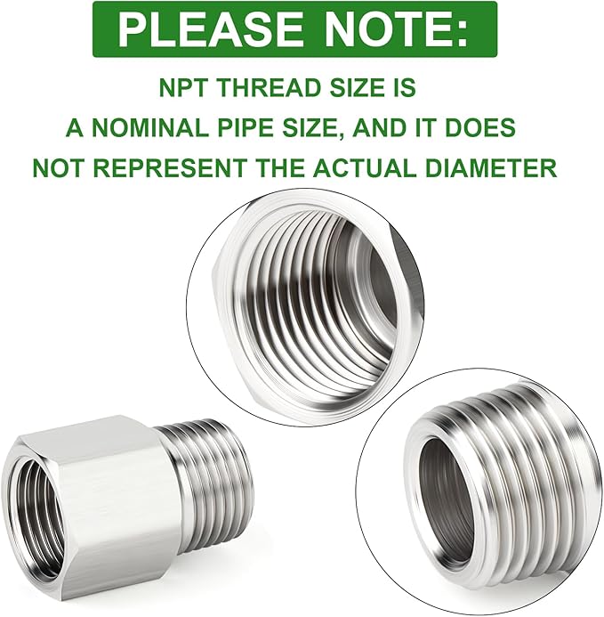 TAISHER 10PCS 304 Stainless Steel Pipe Fitting, Reducer Adapter, 1/2" NPT Male x 1/2" NPT Female