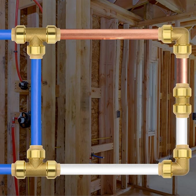 6 Pack Push-to-Connect Plumbing Fittings, 1/2" Pushfit Elbow Fittings with Disconnect Clip for Copper, PEX, CPVC Pipe