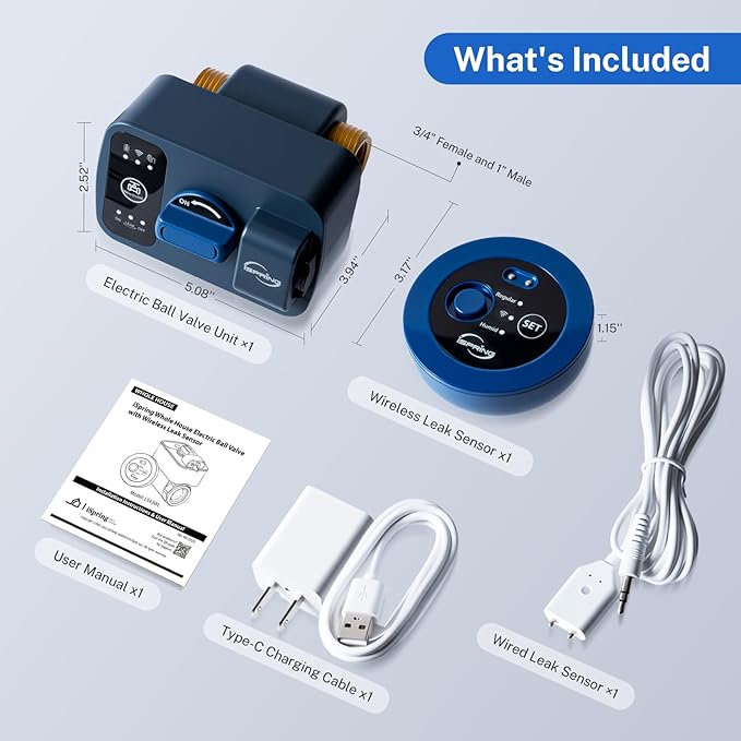 iSpring LS43WL Smart Leak Shut-Off System, Automatic Water Leak Detector with 1 Wired & 1 Wireless Sensor, Whole-Home Water Damage Protection, 1" MNPT + 3/4" FNPT