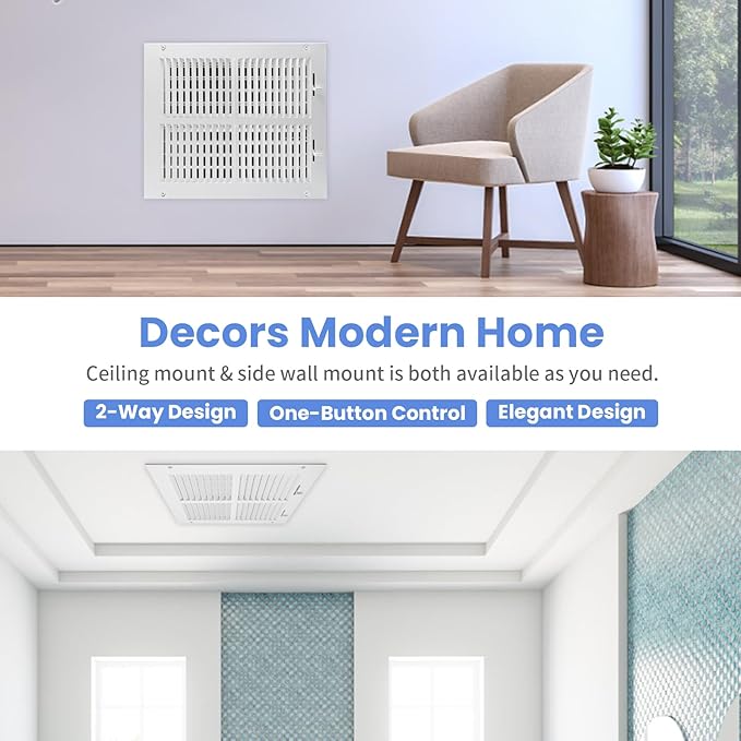 12 x 10 Inch [Duct Opening] Air Vent Covers for Wall or Ceiling - High Airflow 2 Way Steel Ventilation - Adjustable Wall/Ceiling Register, 13-3/4 Inch x 11-3/4 Inch [Overall Dimensions]
