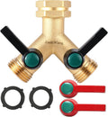 Heavy Duty Solid Brass Y-Way Distributor, 3/4" GHT Thickened Hexagonal Water Inlet, Garden Faucet Splitter, Hose Splitter with 2 More Colors Comfortable Extension Handles.