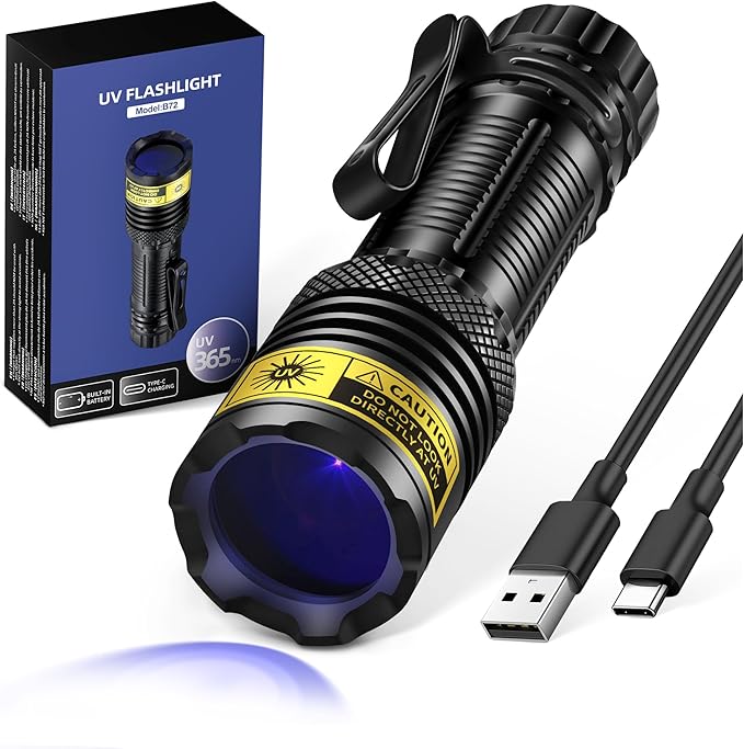 UV Flashlight USB Rechargeable 365nm Mini Blacklight, Wood's Lamp Portable Handheld Powerful LED UV Blacklight for Pet Urine,Rocks, Resin Curing