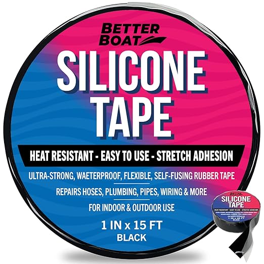 Better Boat Black Heavy Duty Silicone Tape, Self-Fusing Rubber Hose and Plumbing Water Pipe Repair Seal, Coax Electrical or Waterproof Tape for Leaks, 15ft