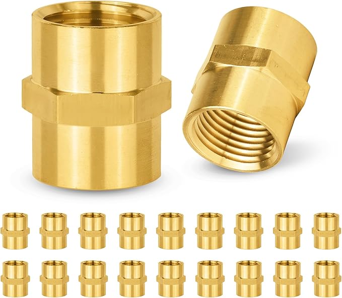 20-PCs HeSun Brass Pipe Fitting, 1/2" NPT Female x 1/2" NPT Female Hex Pipe Adapter