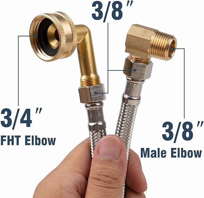 Universal Dishwasher Installation Kit, 6 FT Dishwasher Supply Line, 3/8 Inch Compression x 3/4 Inch FHT Elbow, Stainless Steel Braided Dishwasher Installation Connector, 41015 (6 FT)