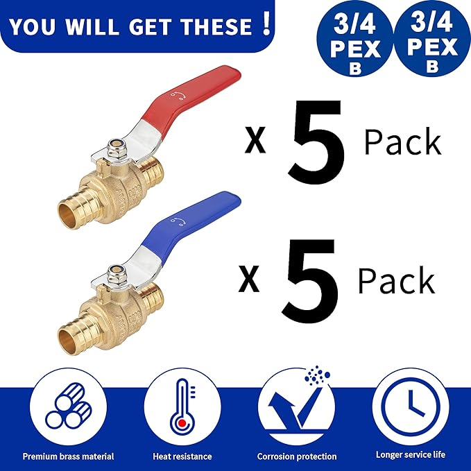 (10 Pack) Lidertik 3/4 inch PEX-B Crimp Ball Valve Shut Off Valve 1/4 Turn Valve LI-QF1-1807-0.75(10 PCS)