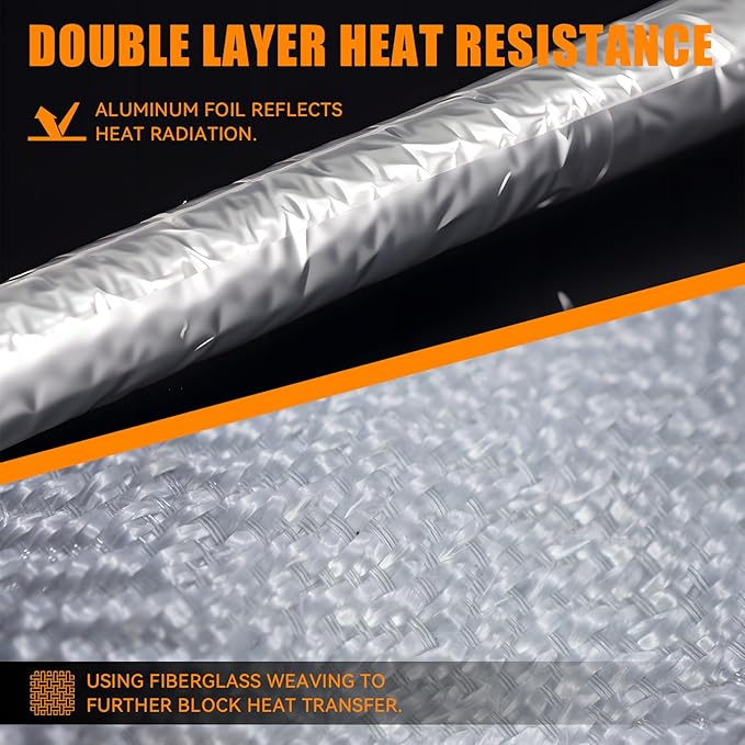 CARDI Aluminized Heat Shield Sleeving Self Wraped Wire Fuel Line Cables Hoses Heat Wrap Length 39" I.D. 5/8" For Heat Resistant Automotive UP TO 400℉