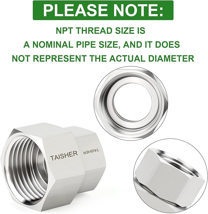 TAISHER 5PCS 304 Stainless Steel Garden Hose Adapter, 3/4" GHT Female x 1/4" NPT Female Garden Hose Connector with Washers