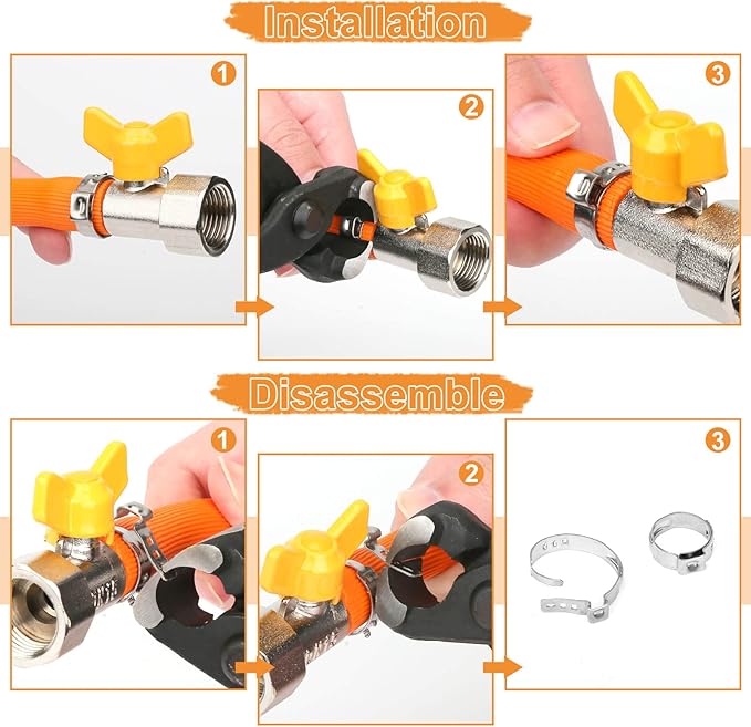 𝟭𝟮𝟬𝗣𝗖𝗦 𝟭𝟭 𝗦𝗶𝘇𝗲𝘀 𝗦𝗶𝗻𝗴𝗹𝗲 𝗘𝗮𝗿 𝗛𝗼𝘀𝗲 𝗖𝗹𝗮𝗺𝗽𝘀 304 Stainless Steel, 6-33.1mm Stepless Cinch Rings Crimp Assortment Kit with Ear Clamp Pincer for Securing Pipe Hose By Hydencamm