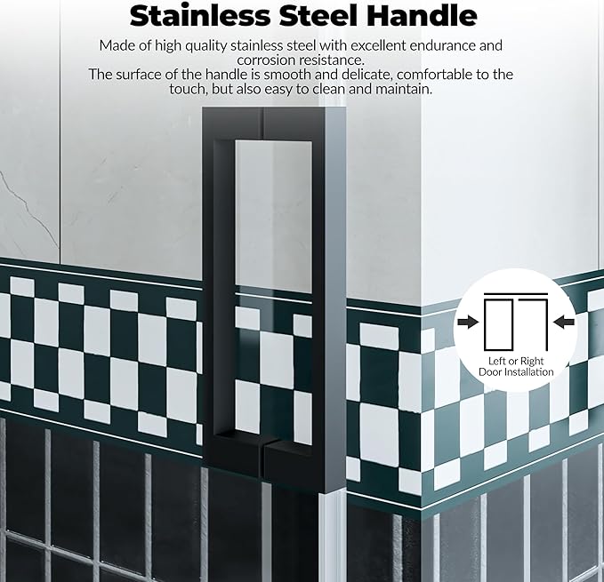Frameless Sliding Shower Door Enclosure - 44 to 48 Inch Adjustable Width x 76Inch Height, 8mm Coated Tempered Safety Glass with Easy Clean, Square Stainless Steel Rail, Matte Black for Modern Bathroom