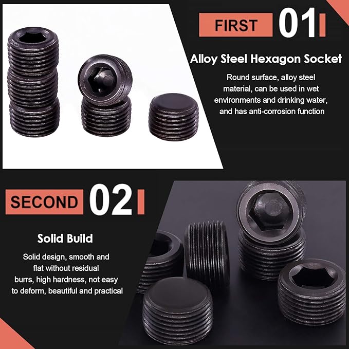 Hilitchi 10Pcs Carbon Steel Black Pipe Fitting Pipe Plug Fitting NPT Male Plug (1/2)