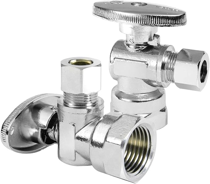 2-PCs HeSun Angle Stop Valve, 1/2" FIP X 3/8" OD Compression, 1/4 Turn Shut Off Valve, Chrome Plated Brass(VALVE054)
