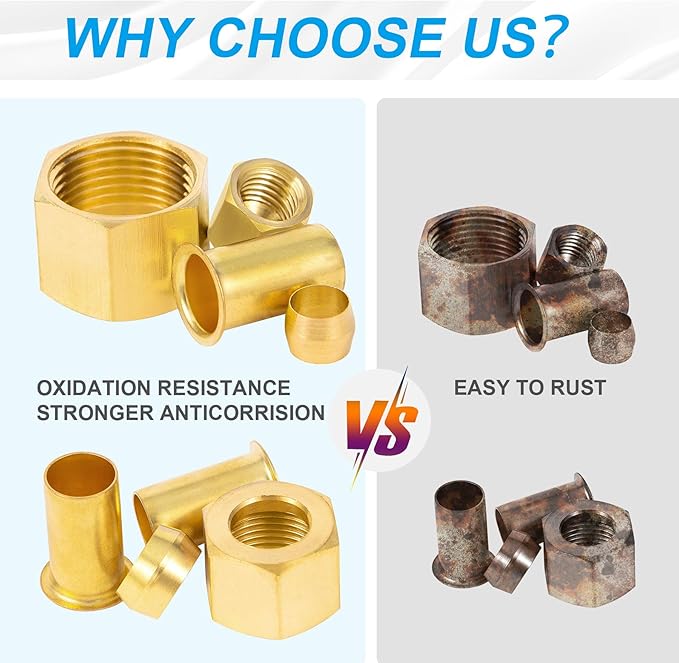 1/4 Inch OD Brass Compression Insert,Sleeve Ferrule,Nut 75PCS