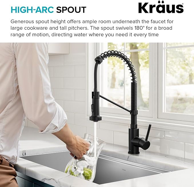KRAUS Bolden Commercial Style Pull Down Kitchen Faucet and Water Filter Faucet Combo in Spot-Free Stainless Steel, KPF-1610-FF-104SFS