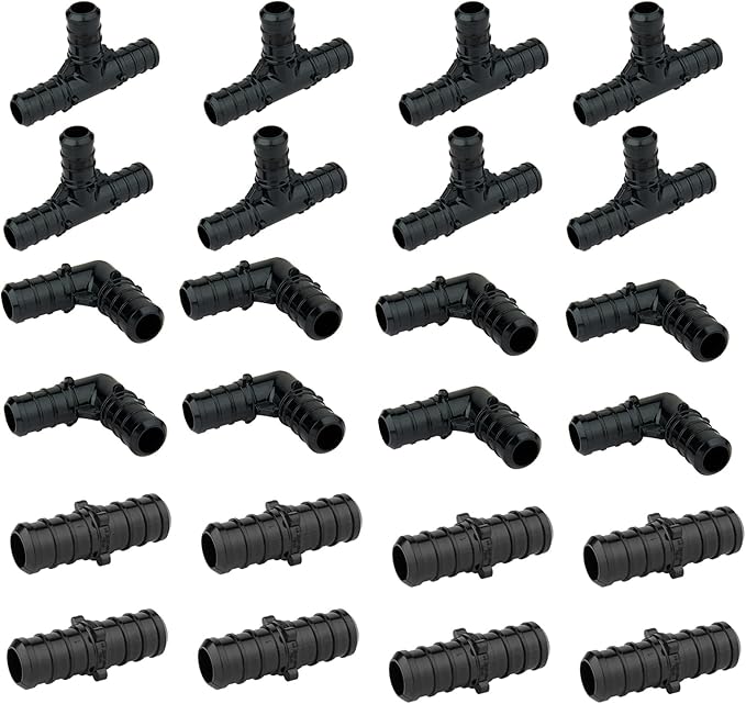 3/4" PEX Barb Crimp Fittings Combo - Elbow, Tee & Coupling (24Pcs), PPSU Plumbing Fittings